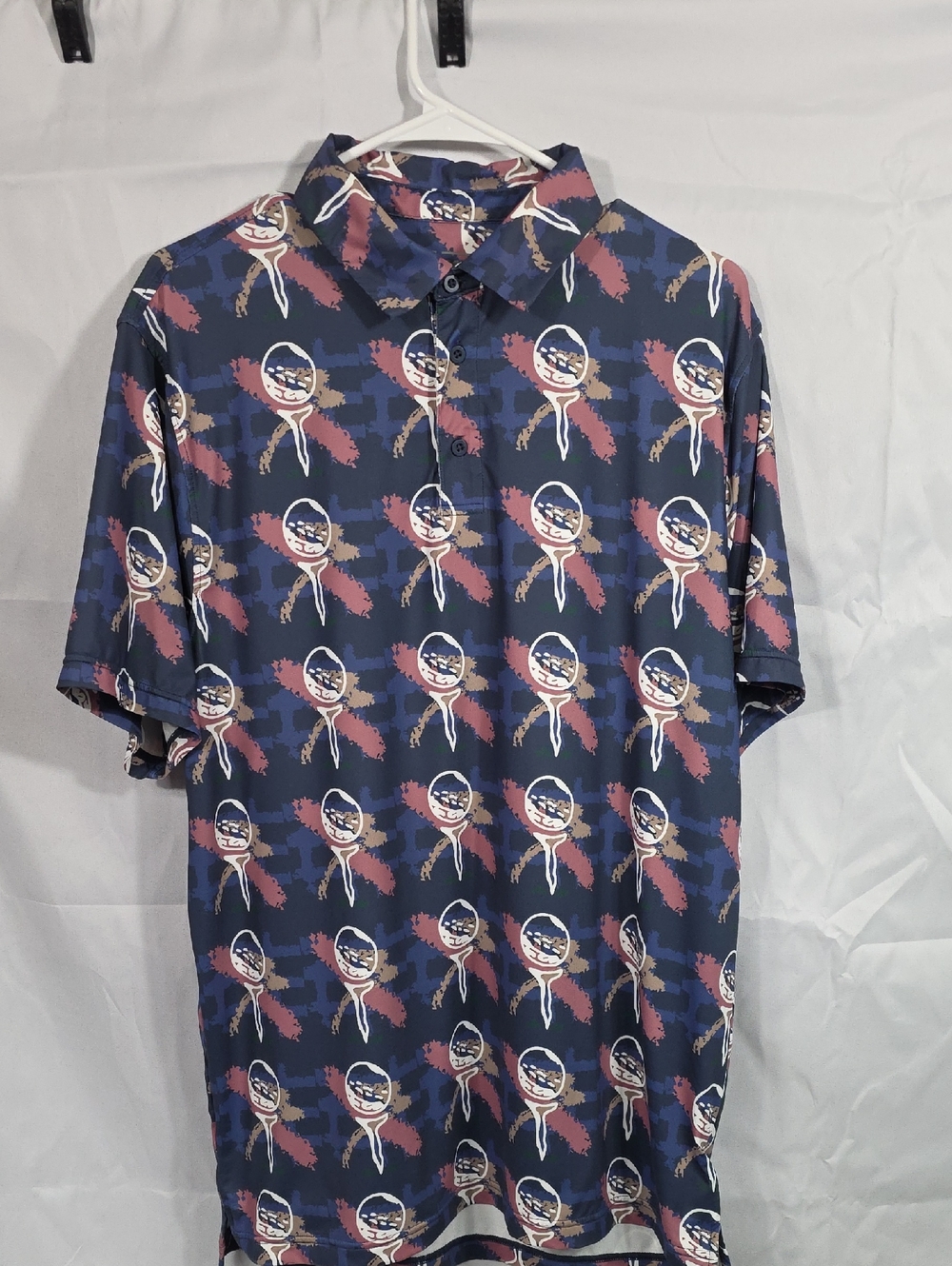 Sosik Men's Navy Graphic Golf Polo Shirt - Multi-Color Print Size Large (M161)